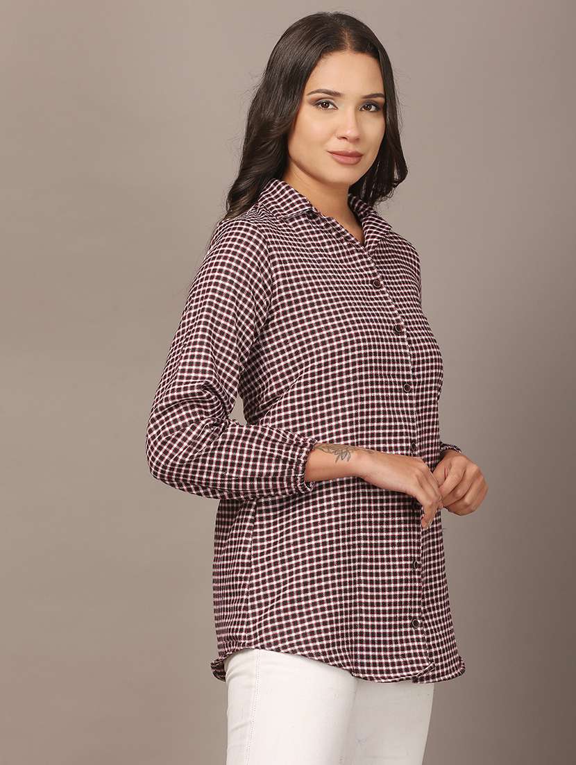 women checkered collared long sleeve shirt - 22307673 -  Standard Image - 2