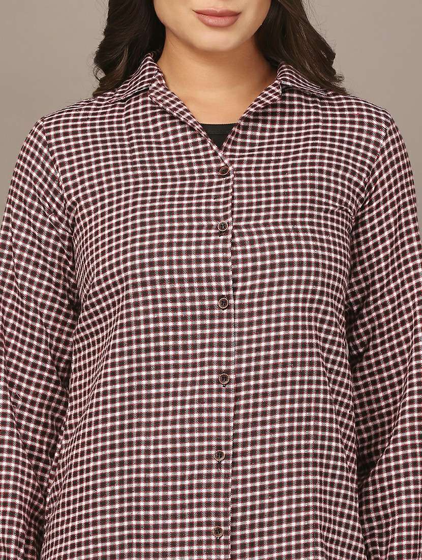 women checkered collared long sleeve shirt - 22307673 -  Standard Image - 7