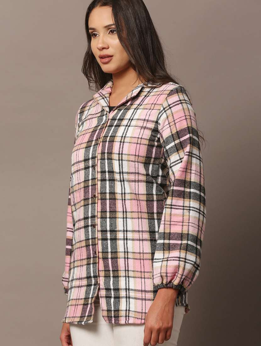 women checkered collared long sleeve shirt - 22307674 -  Standard Image - 2