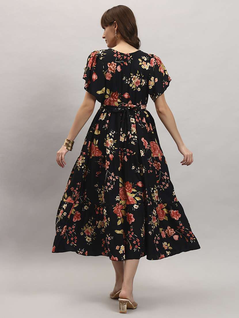women printed short sleeve tiered dress - 22307699 -  Standard Image - 2