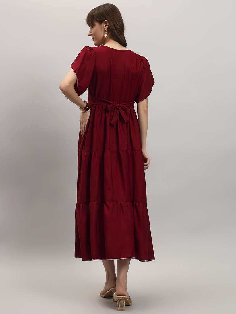 women solid short sleeve tiered dress - 22307735 -  Standard Image - 2