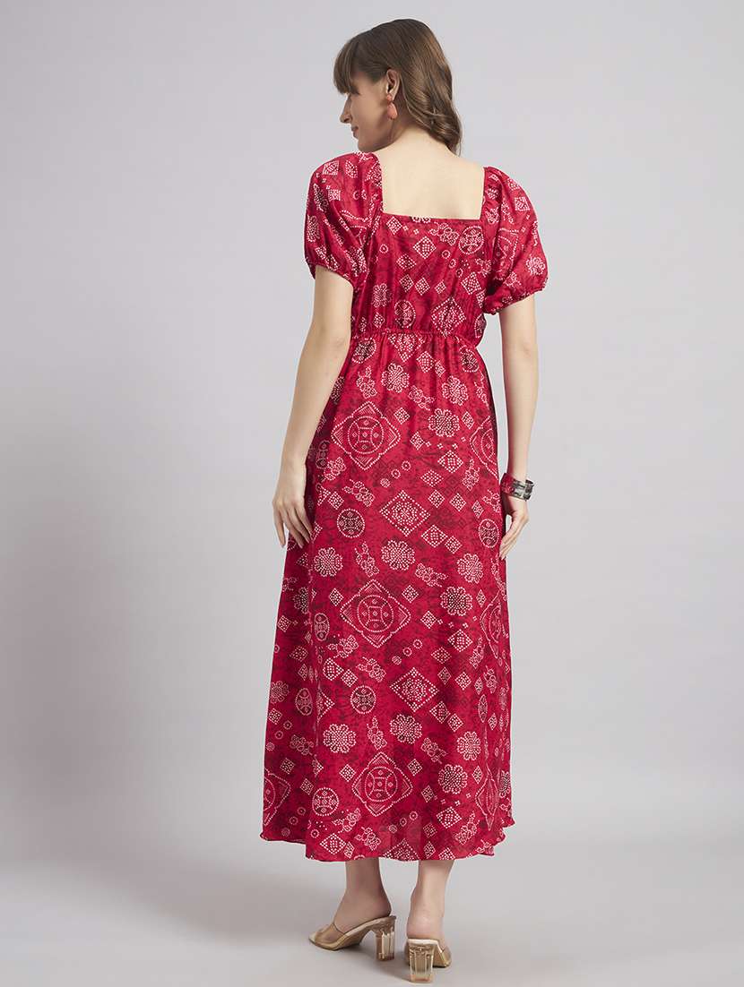 women bandhani puff sleeves a-line dress - 22307753 -  Standard Image - 2