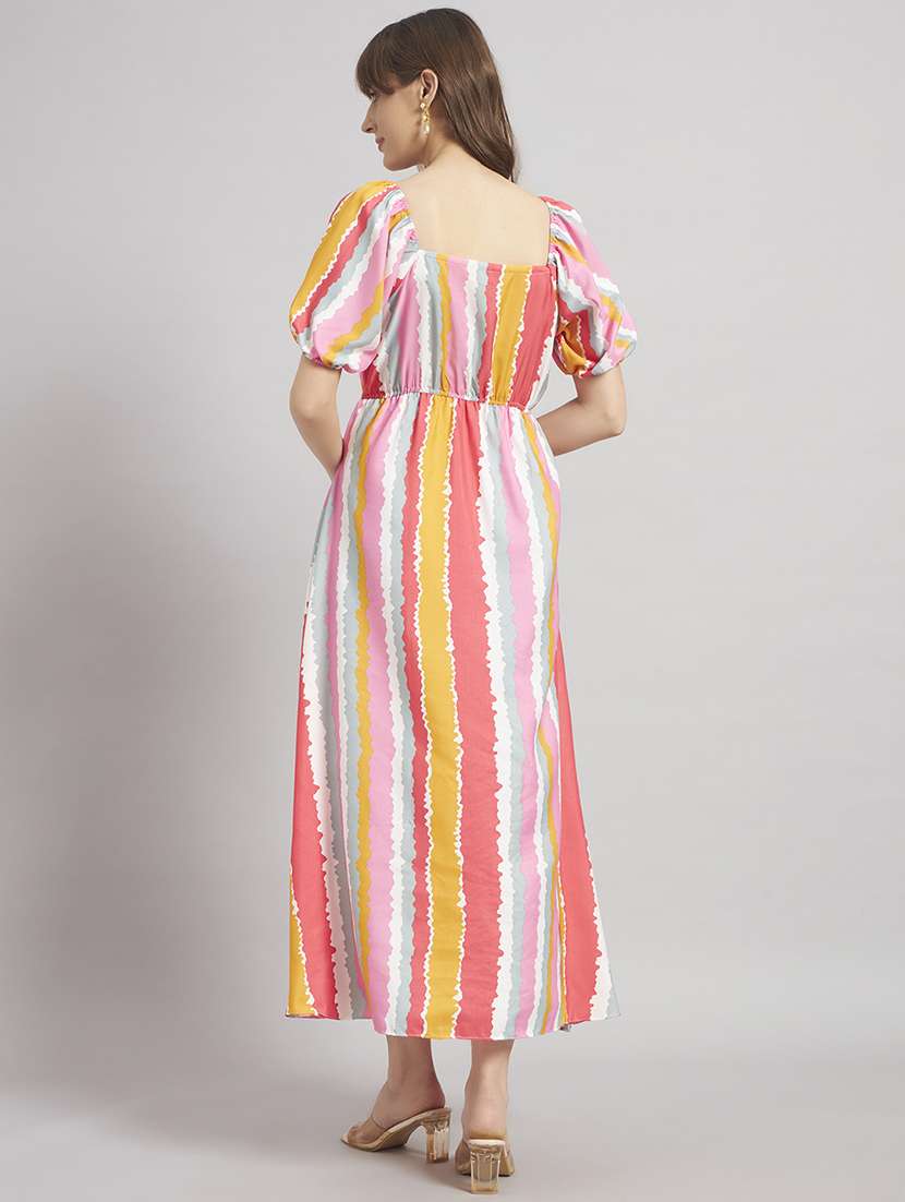 women striped puff sleeve a-line dress - 22307771 -  Standard Image - 2