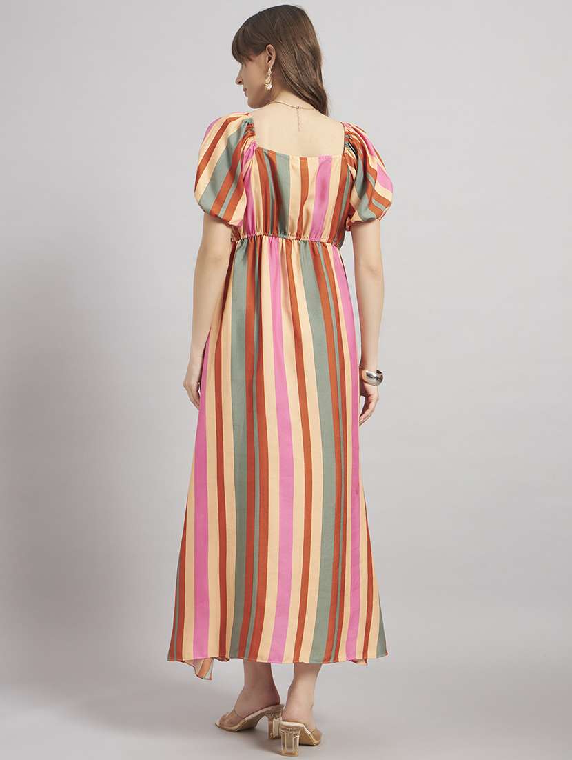 women striped puff sleeve a-line dress - 22307773 -  Standard Image - 2