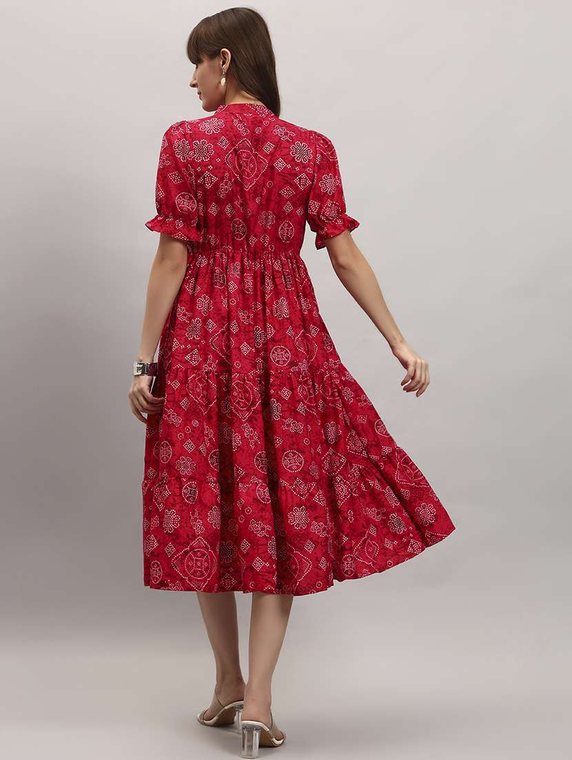 women printed short sleeve tiered dress - 22307817 -  Standard Image - 2