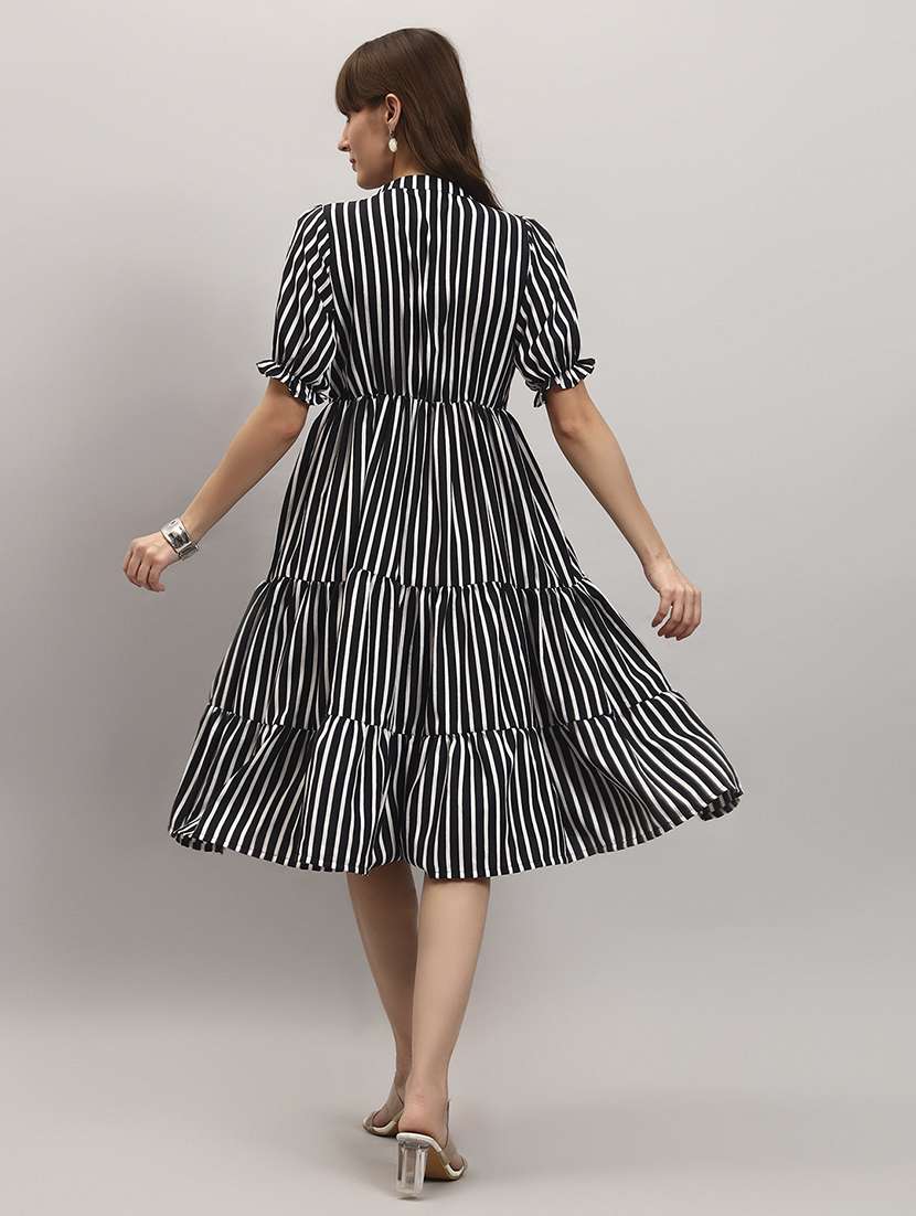 women striped short sleeve tiered dress - 22307826 -  Standard Image - 2