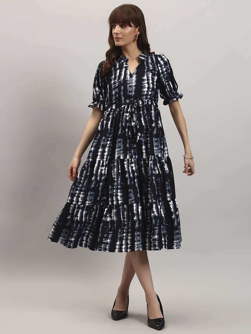 women printed short sleeve tiered dress