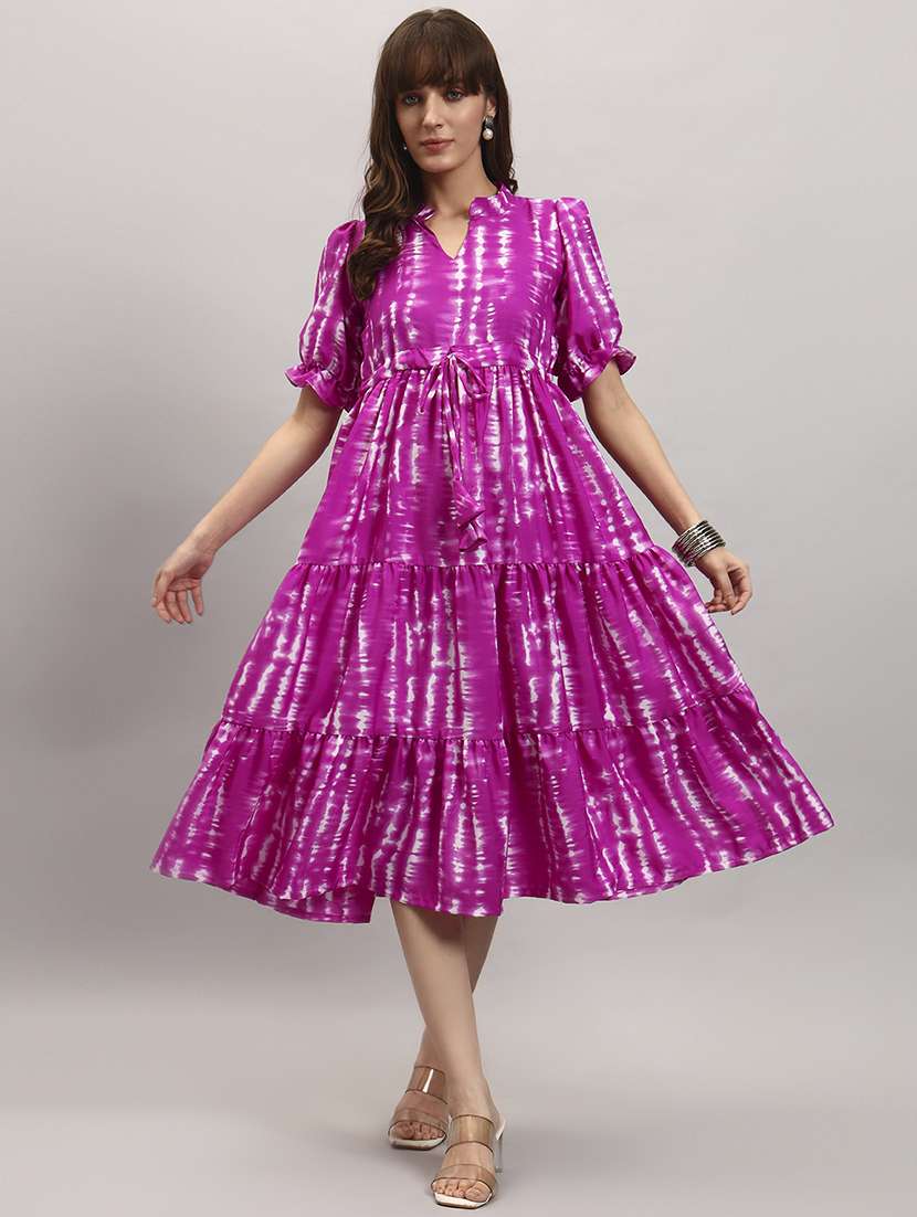 women printed short sleeve tiered dress