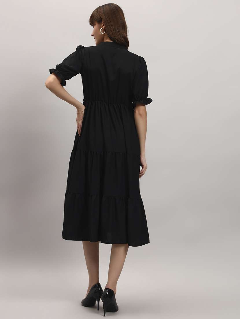 women solid short sleeve tiered dress - 22307853 -  Standard Image - 2