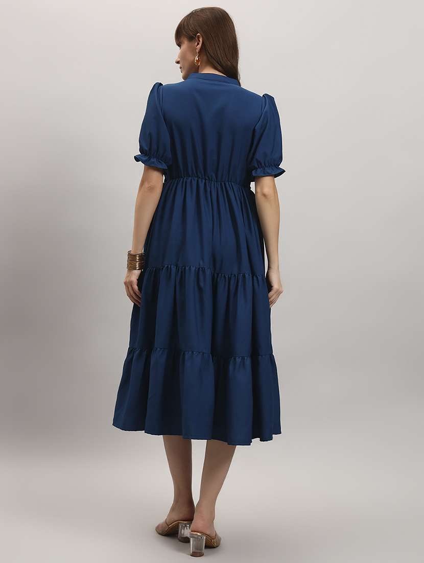 women solid short sleeve tiered dress - 22307854 -  Standard Image - 2