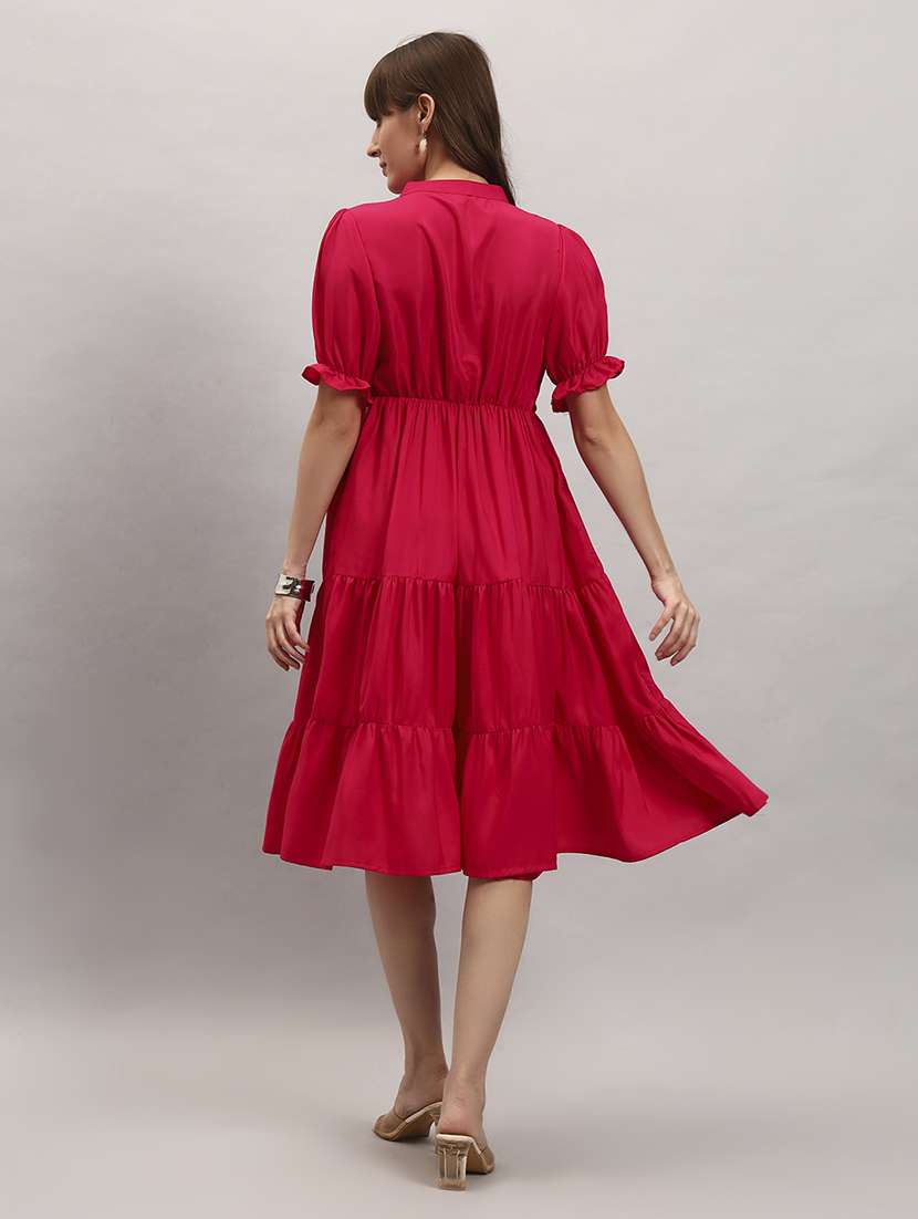 women solid short sleeve tiered dress - 22307859 -  Standard Image - 2