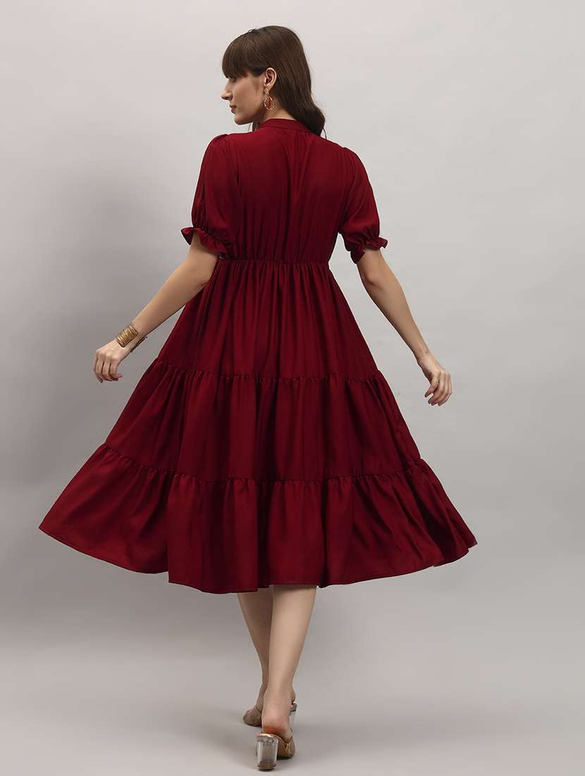 women solid short sleeve tiered dress - 22307863 -  Standard Image - 2