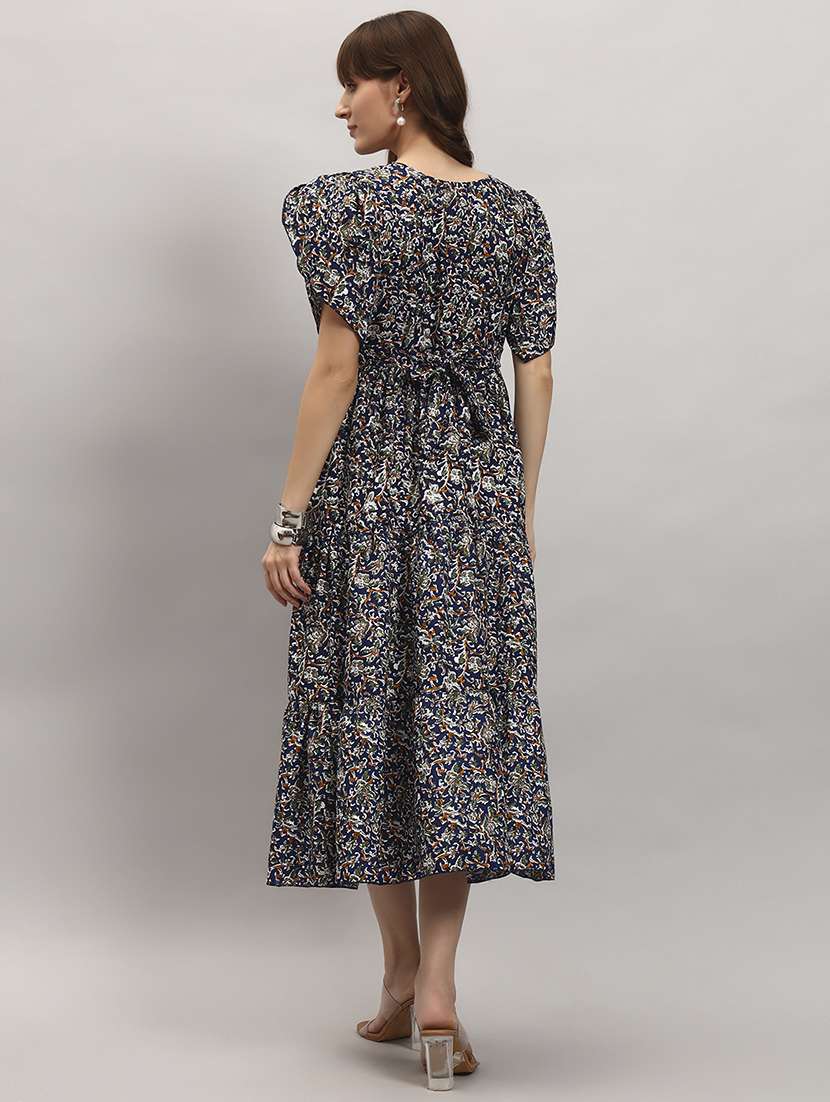 women printed tulip sleeve tiered dress - 22308007 -  Standard Image - 2