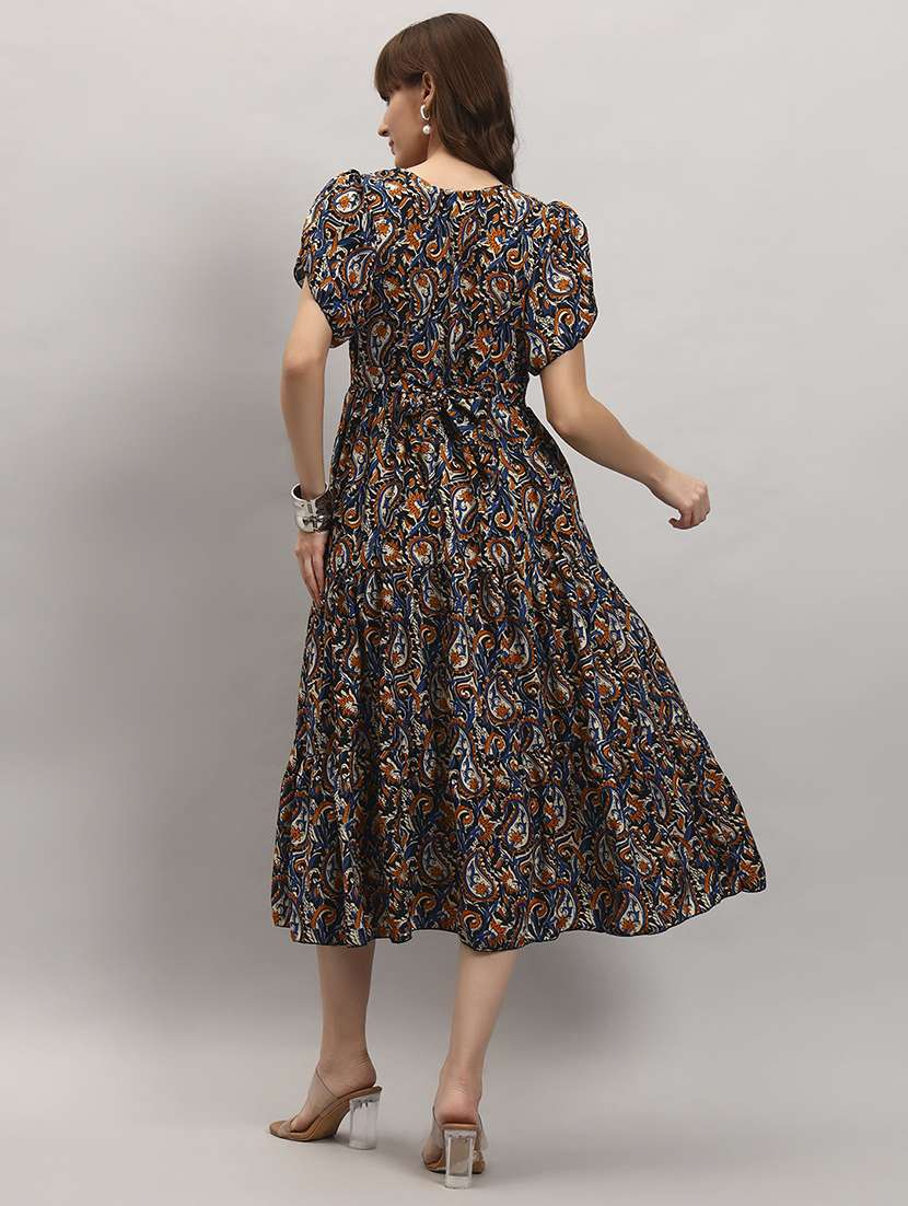 women printed tulip sleeve tiered dress - 22308009 -  Standard Image - 2