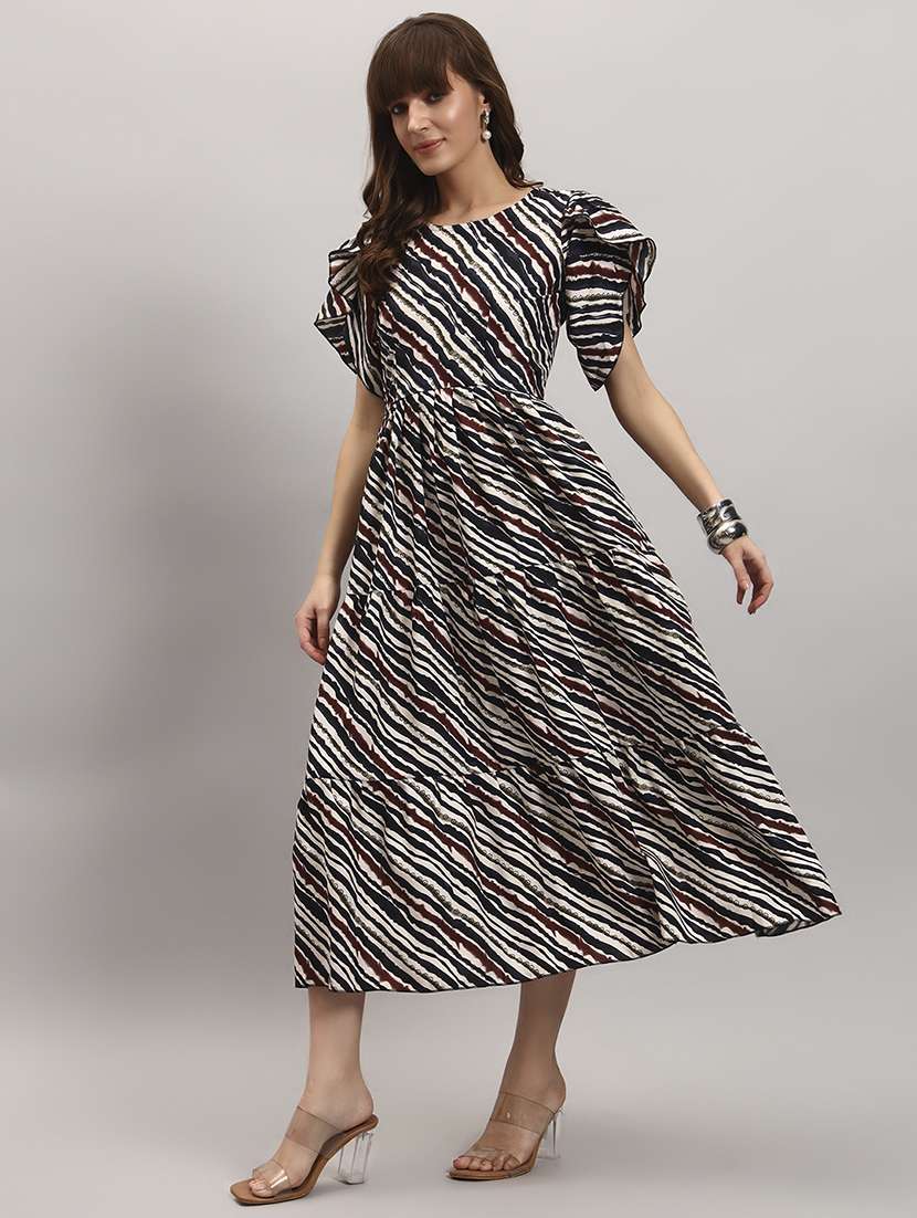 women printed tulip sleeve tiered dress - 22308040 -  Standard Image - 2