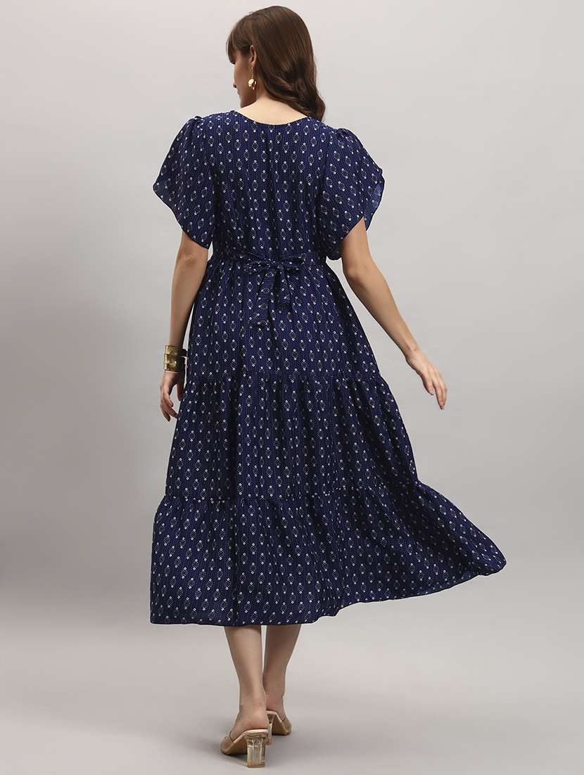 women printed tulip sleeve tiered dress - 22308067 -  Standard Image - 2