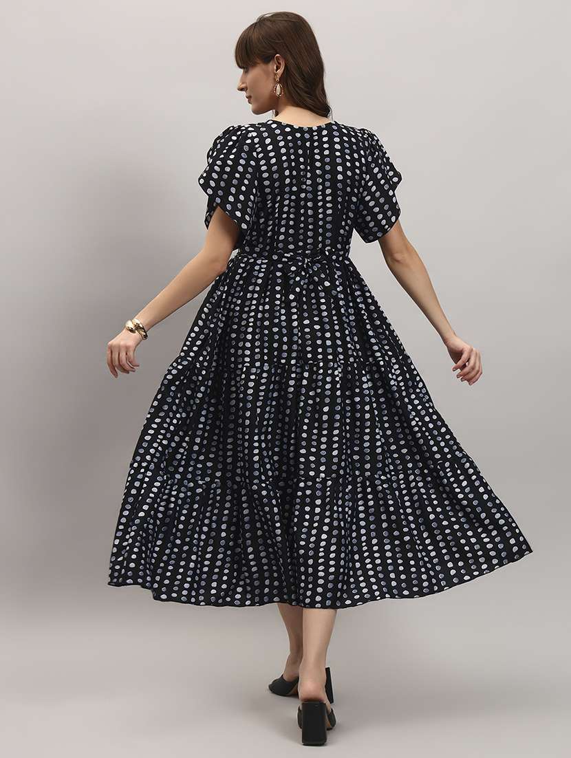 women printed tulip sleeves tiered dress - 22308070 -  Standard Image - 2
