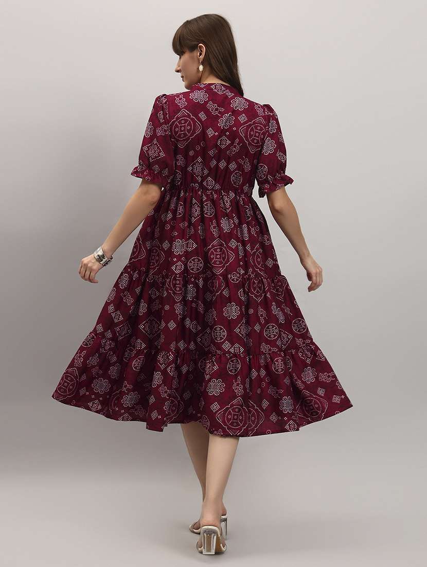 women bandhani print puff sleeve tiered dress - 22308080 -  Standard Image - 2