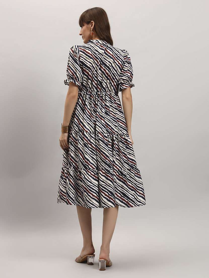 women printed puff sleeves tiered dress - 22308102 -  Standard Image - 2
