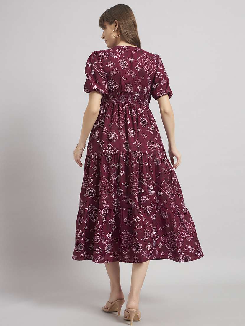 women bandhani print puff sleeve tiered dress - 22308144 -  Standard Image - 2