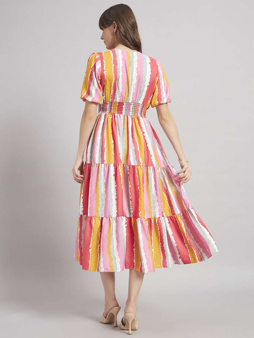 women striped puff sleeve tiered dress - 22308163 -  Standard Image - 2