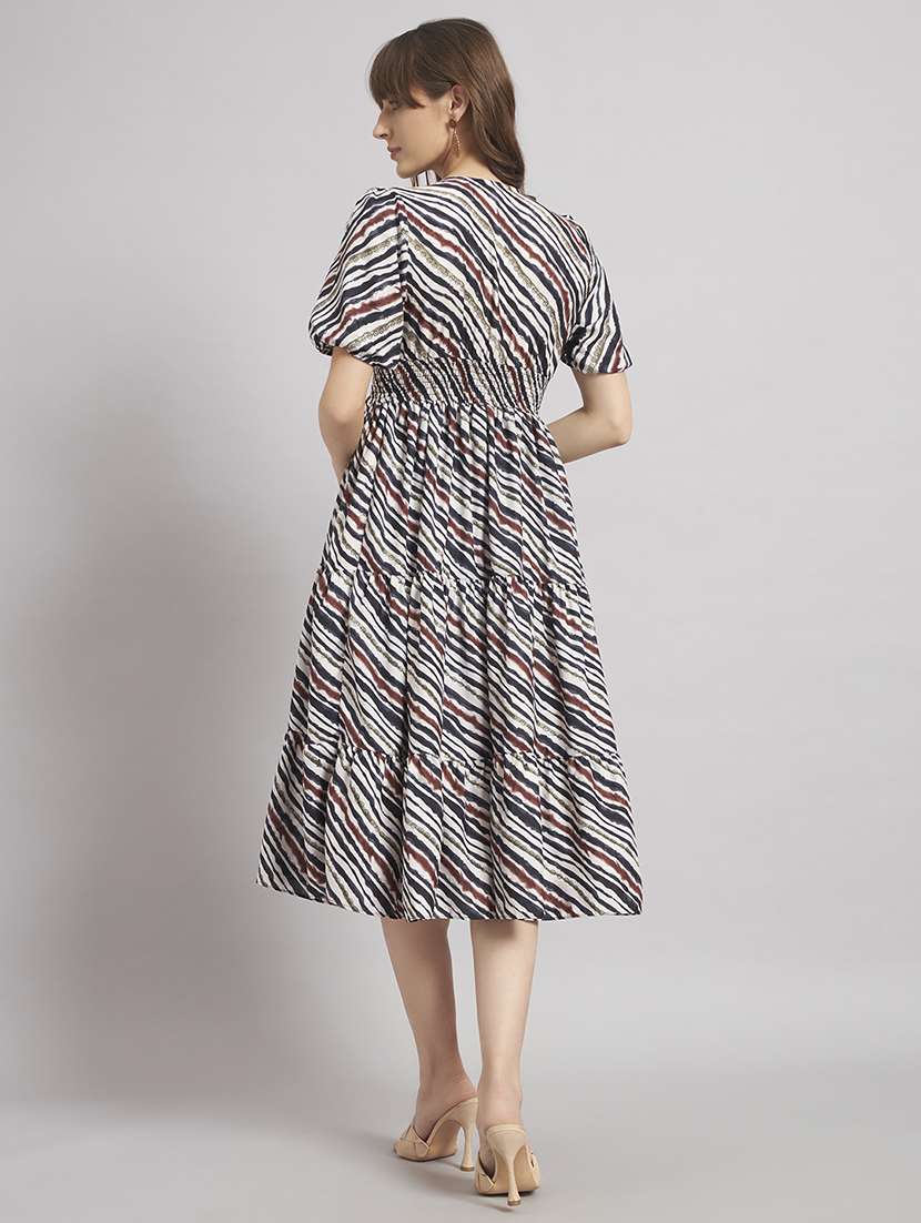 women printed puff sleeves tiered dress - 22308174 -  Standard Image - 2