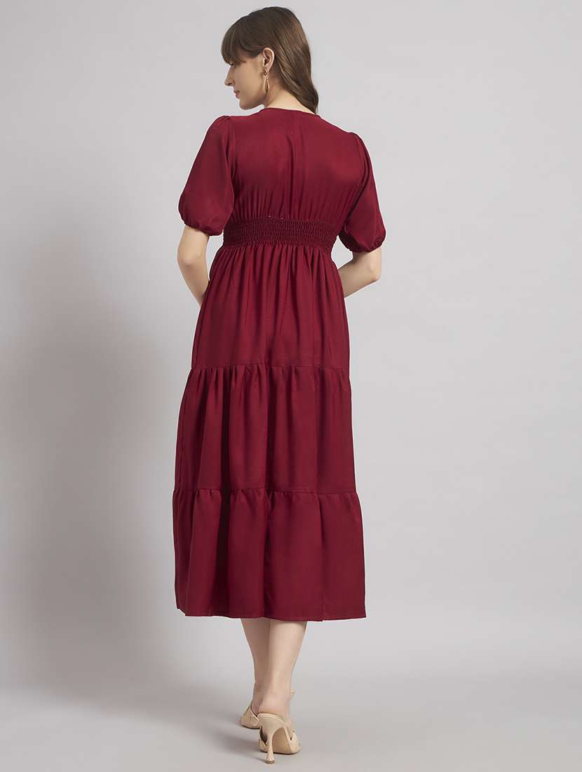 women solid puff sleeve tiered dress - 22308196 -  Standard Image - 2
