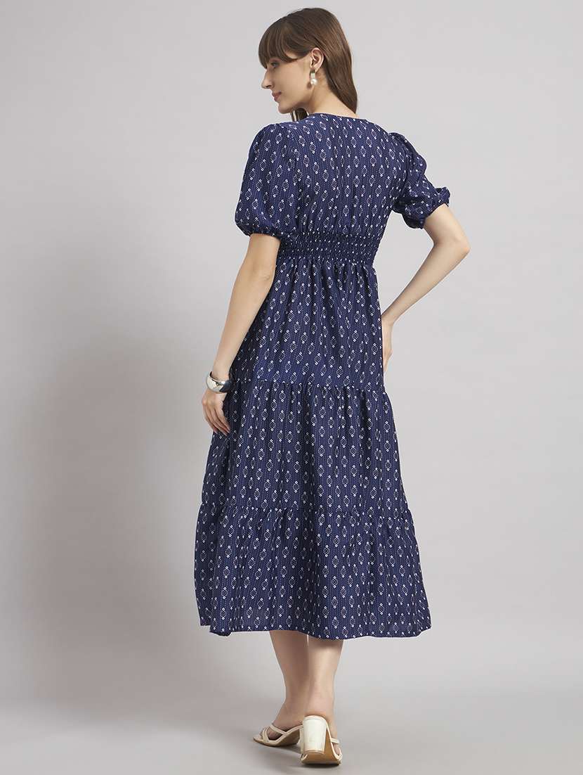 abstract tiered v-neck navy blue kurta - 22308342 -  Standard Image - 2