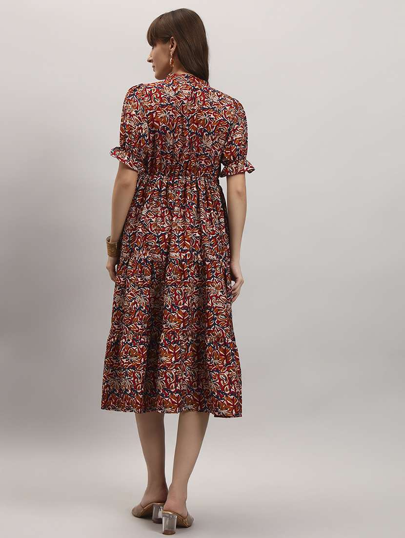women printed puff sleeves tiered dress - 22308351 -  Standard Image - 2