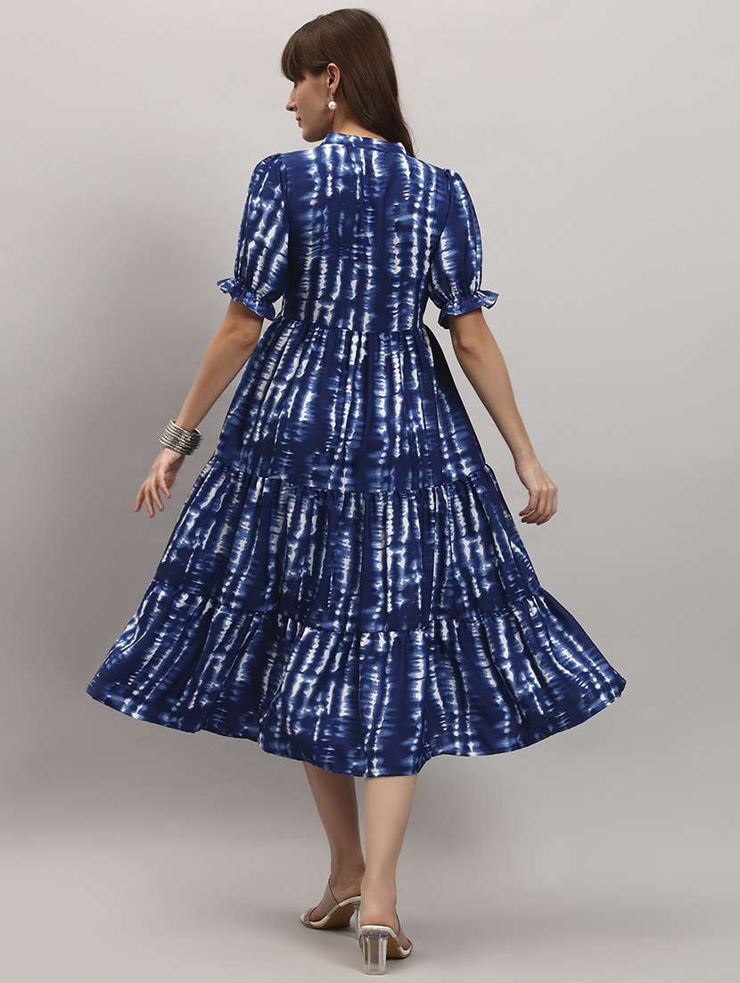 women tie & dye puff sleeve tiered dress - 22308396 -  Standard Image - 2