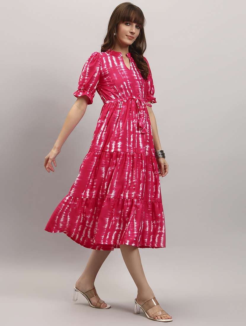 women tie & dye puff sleeve tiered dress