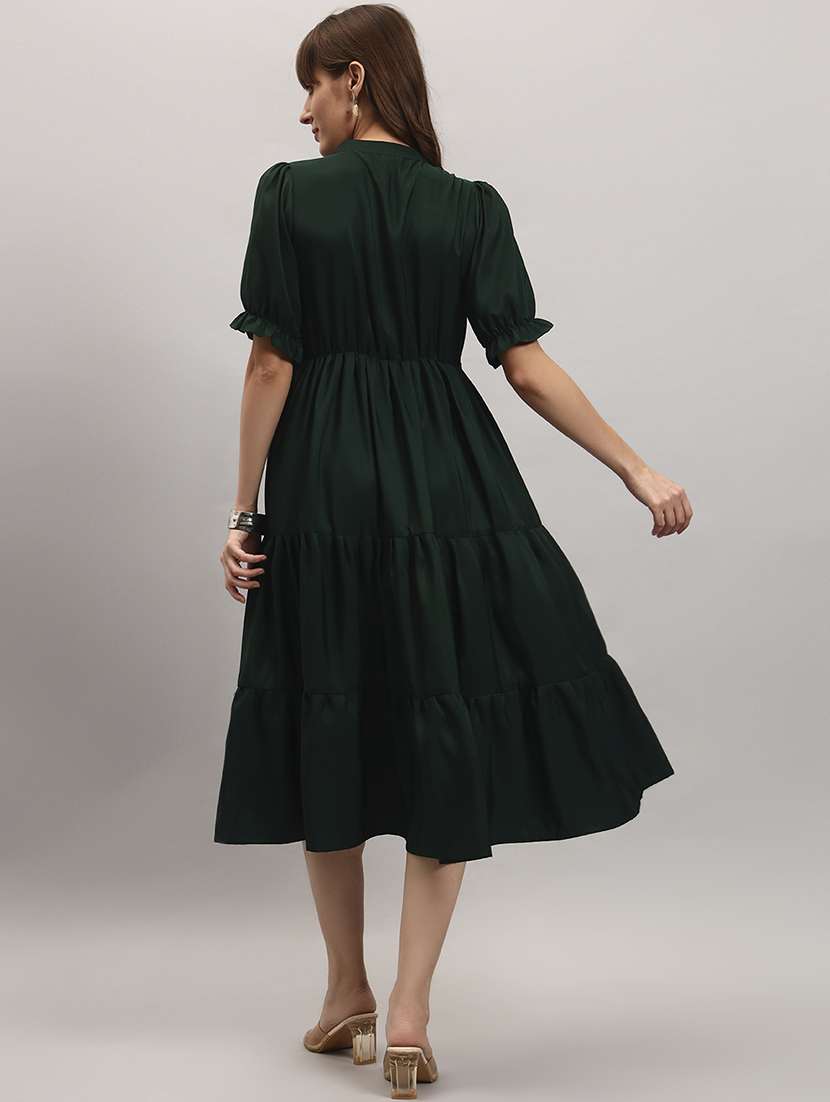 women solid puff sleeve tiered dress - 22308419 -  Standard Image - 2