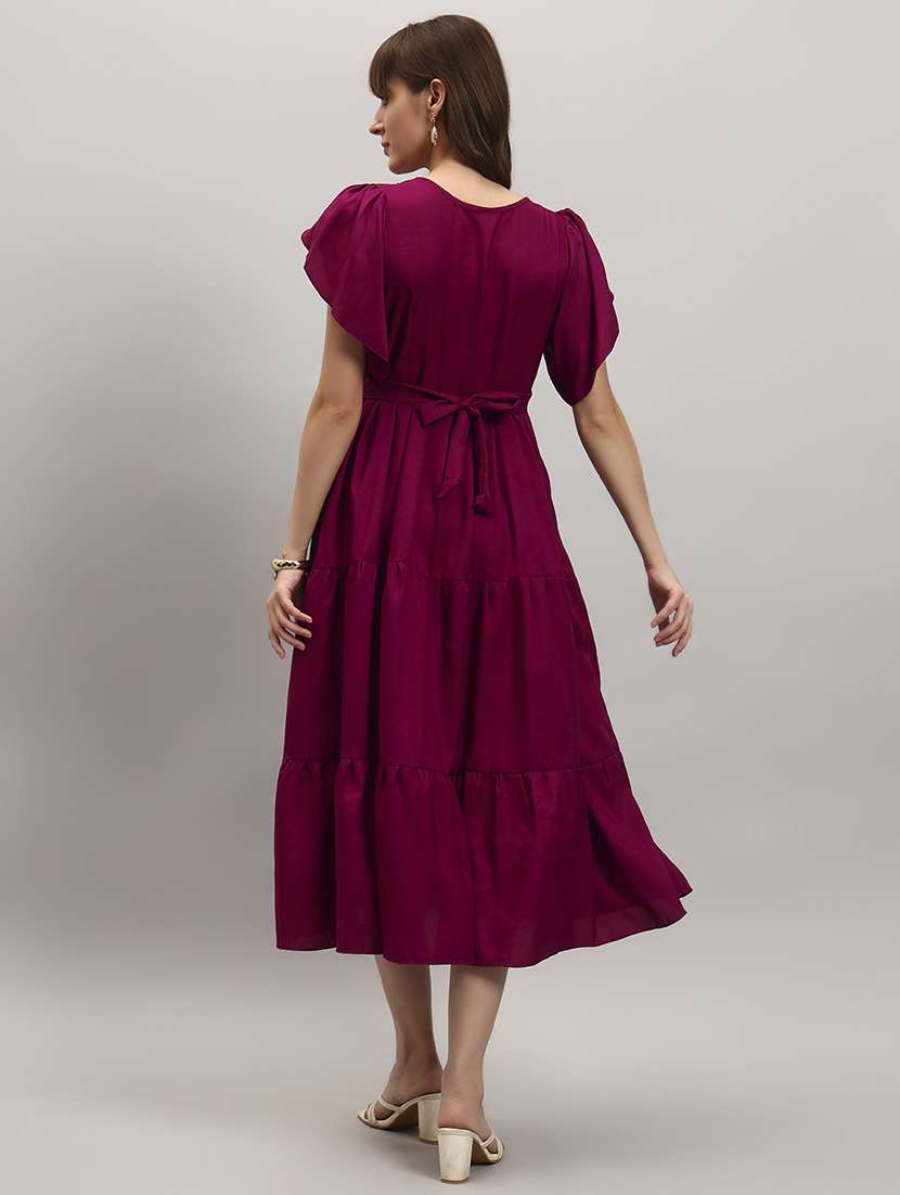 women solid tulip sleeve tiered dress - 22308505 -  Standard Image - 2