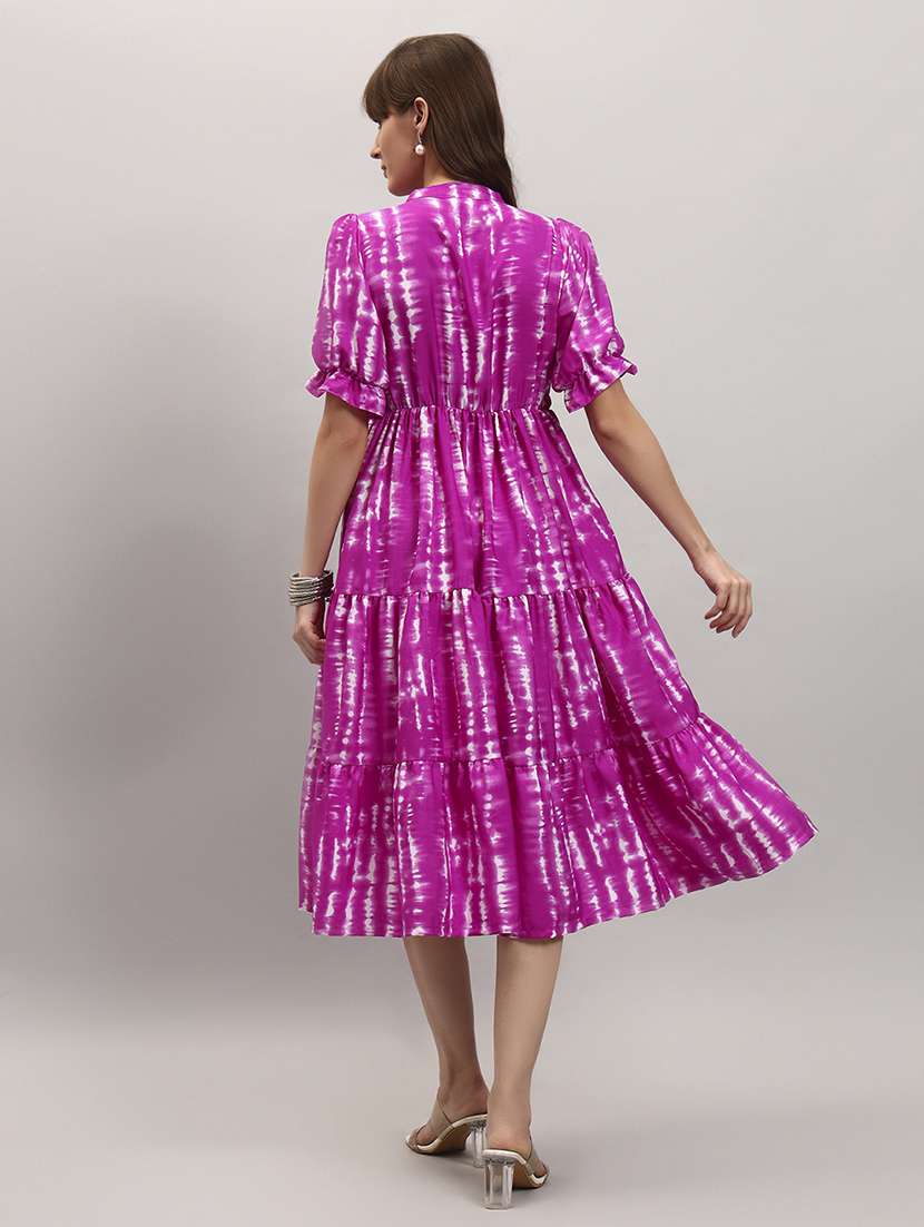 women tie & dye puff sleeve tiered dress - 22308573 -  Standard Image - 2
