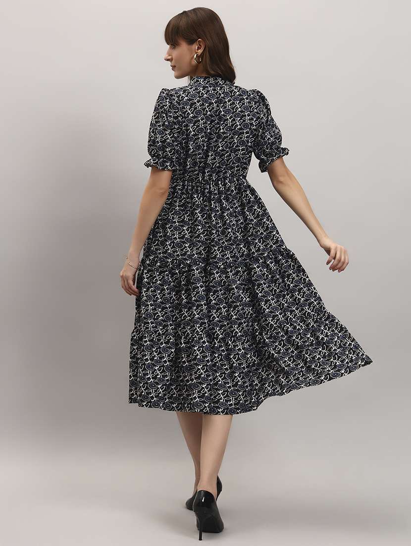 women printed puff sleeve tiered dress - 22308592 -  Standard Image - 2