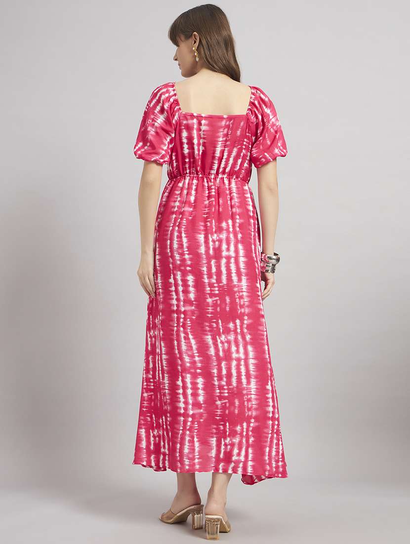 women tie & dye puff sleeve a-line dress - 22308636 -  Standard Image - 2