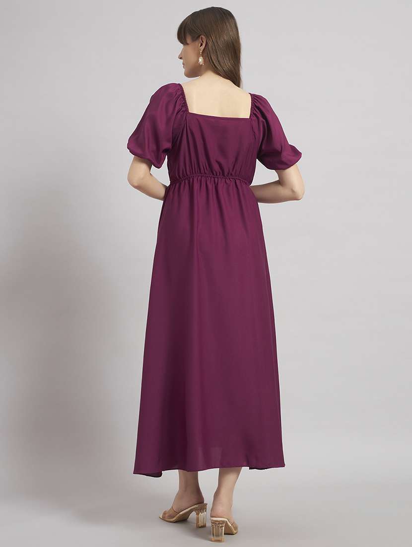 women solid puff sleeve a-line dress - 22308780 -  Standard Image - 2