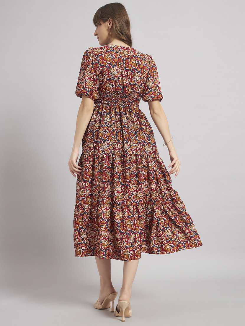 women printed puff sleeves tiered dress - 22309132 -  Standard Image - 2