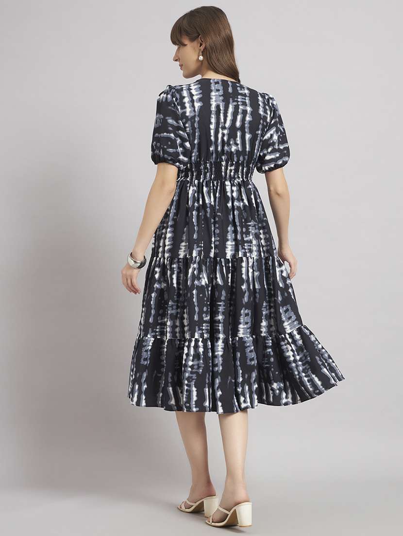 women printed v neck tiered dress - 22309166 -  Standard Image - 2