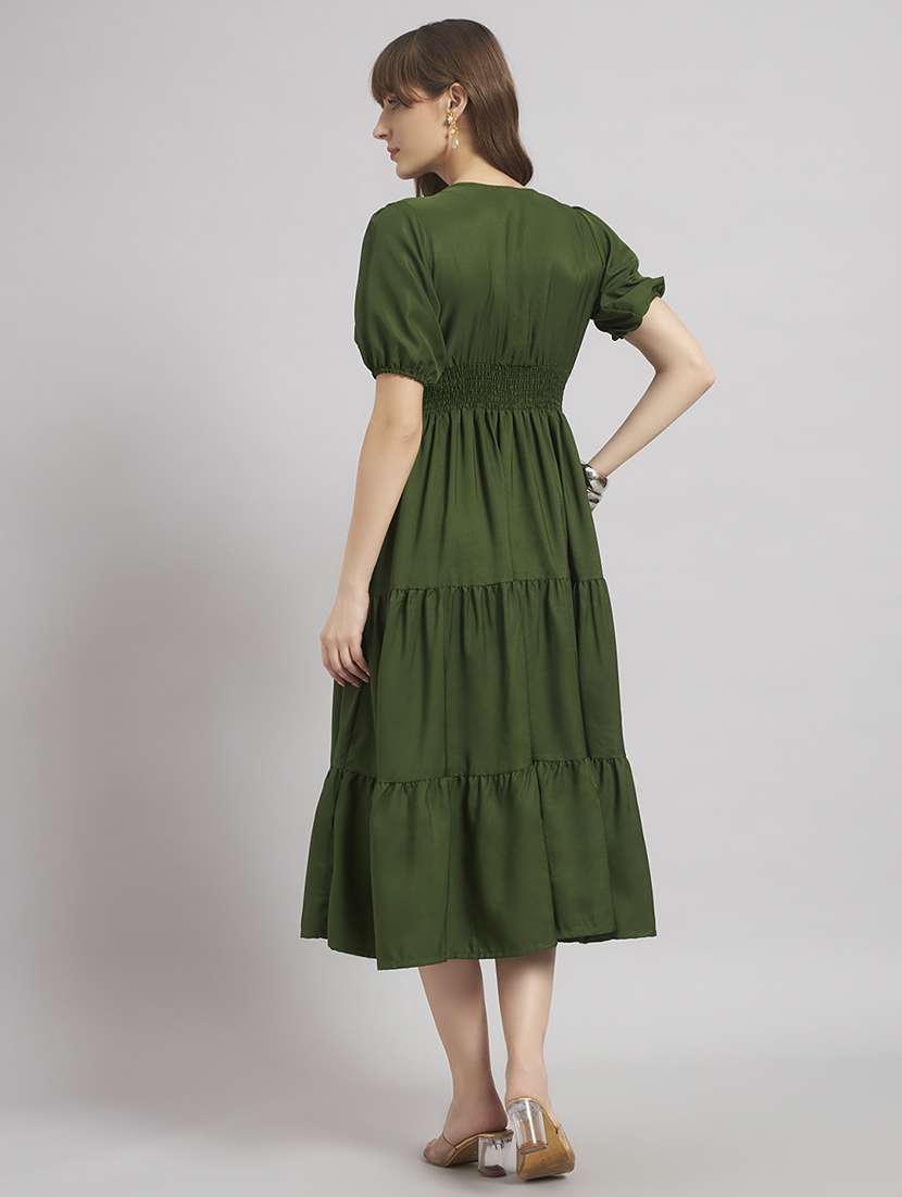 women solid puff sleeve tiered dress - 22309183 -  Standard Image - 2
