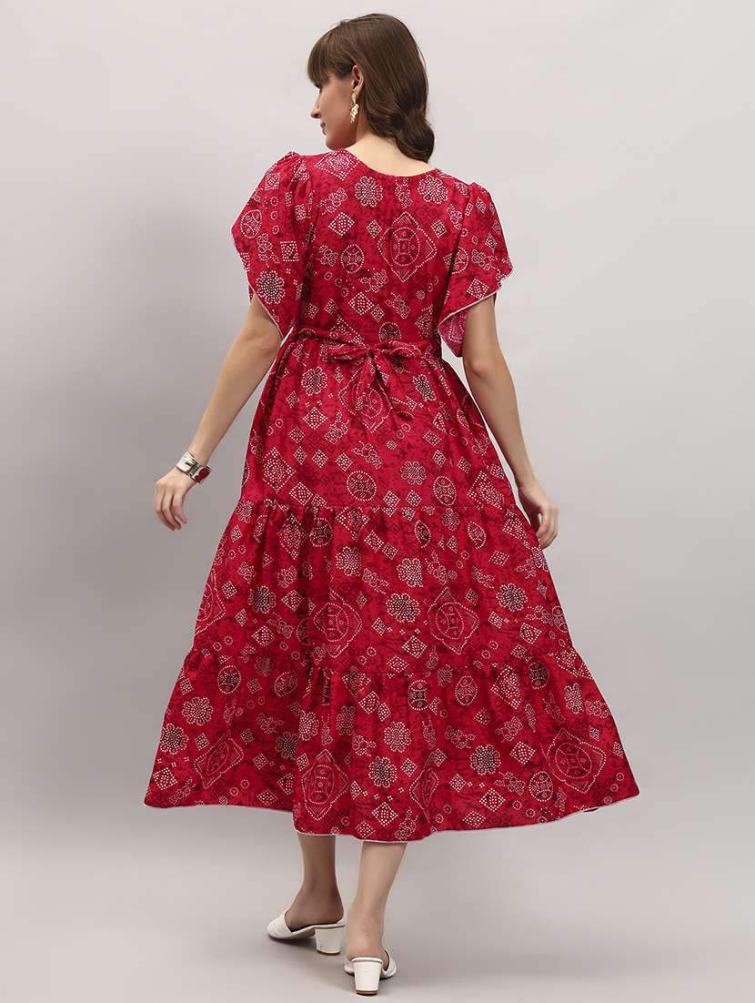 women bandhani print puff sleeve tiered dress - 22309200 -  Standard Image - 2