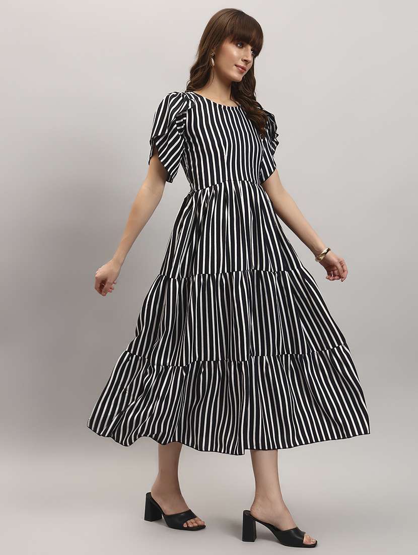 women striped round neck tiered dress - 22309207 -  Standard Image - 2