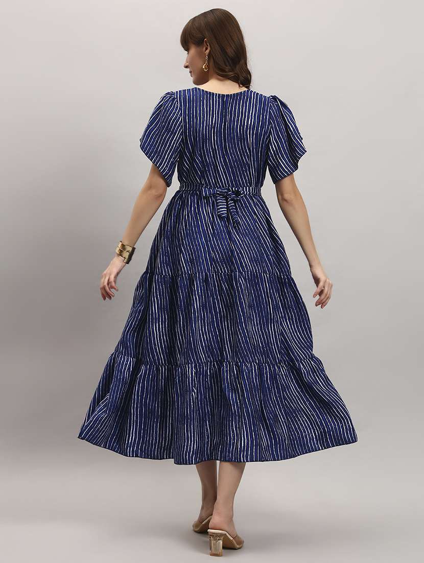 women striped tulip sleeve tiered dress - 22309213 -  Standard Image - 2
