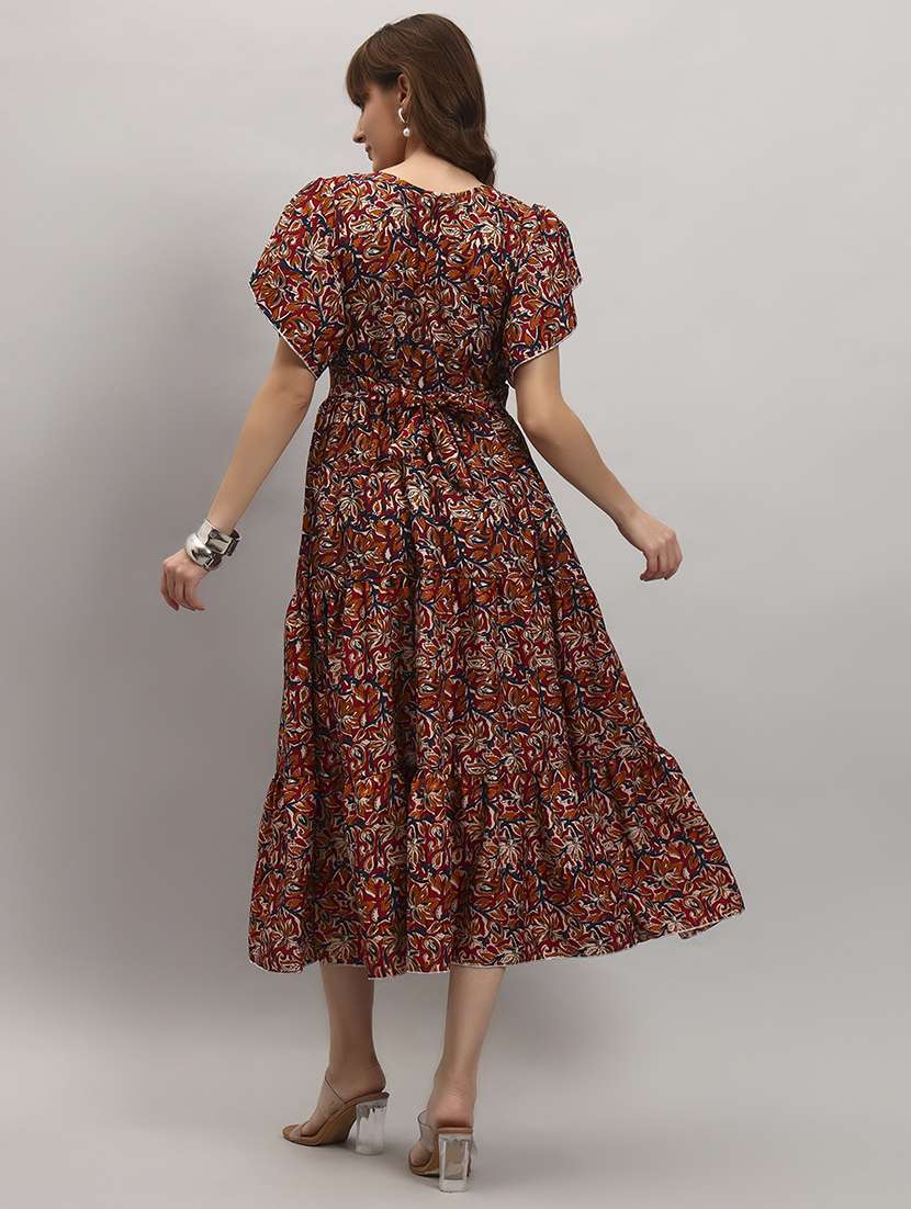 women printed tulip sleeves tiered dress - 22309392 -  Standard Image - 2