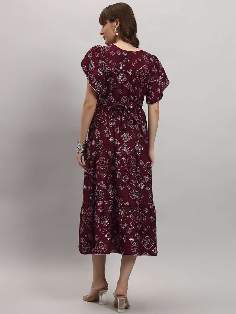 women bandhani print tulip sleeve tiered dress - 22309397 -  Standard Image - 2