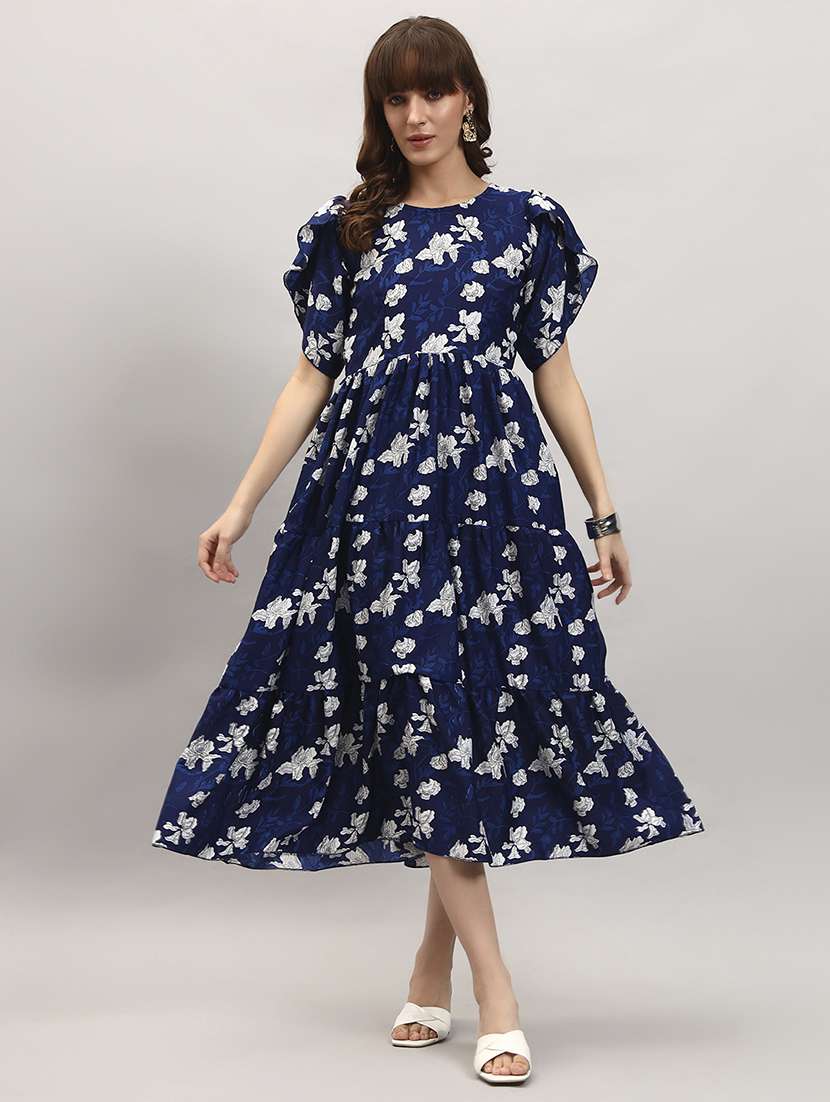 women floral printed tulip sleeve tiered dress
