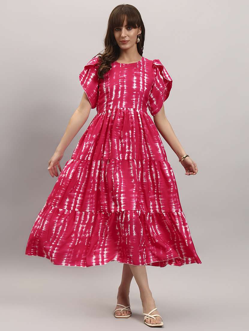 women tie & dye tulip sleeve tiered dress
