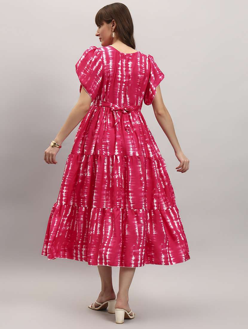 women tie & dye tulip sleeve tiered dress - 22309428 -  Standard Image - 2