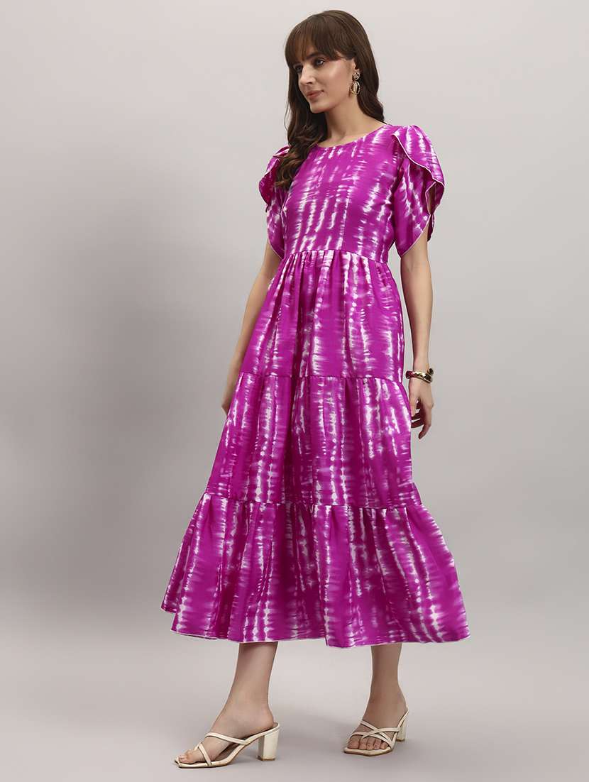 women tie & dye tulip sleeve tiered dress