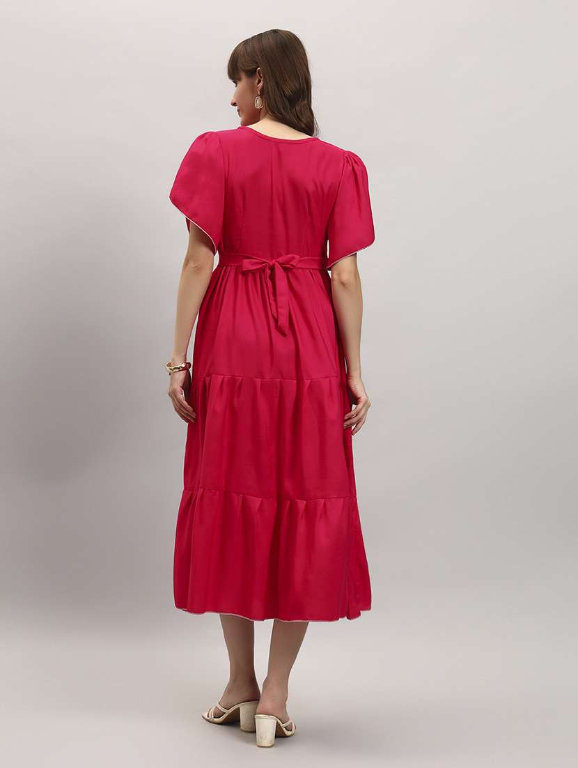 women solid tulip sleeve tiered dress - 22309442 -  Standard Image - 2